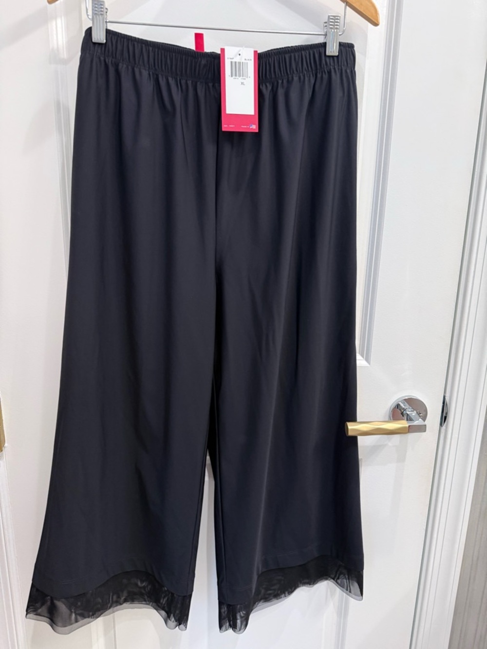 IC COLLECTION Black Wide-Leg Cropped Pants with Sheer Hem NWT